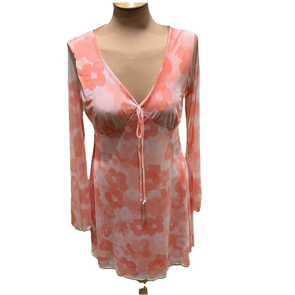 See You Monday Floral Mesh Empire Waist Dress Retro‎ 70's Groovy